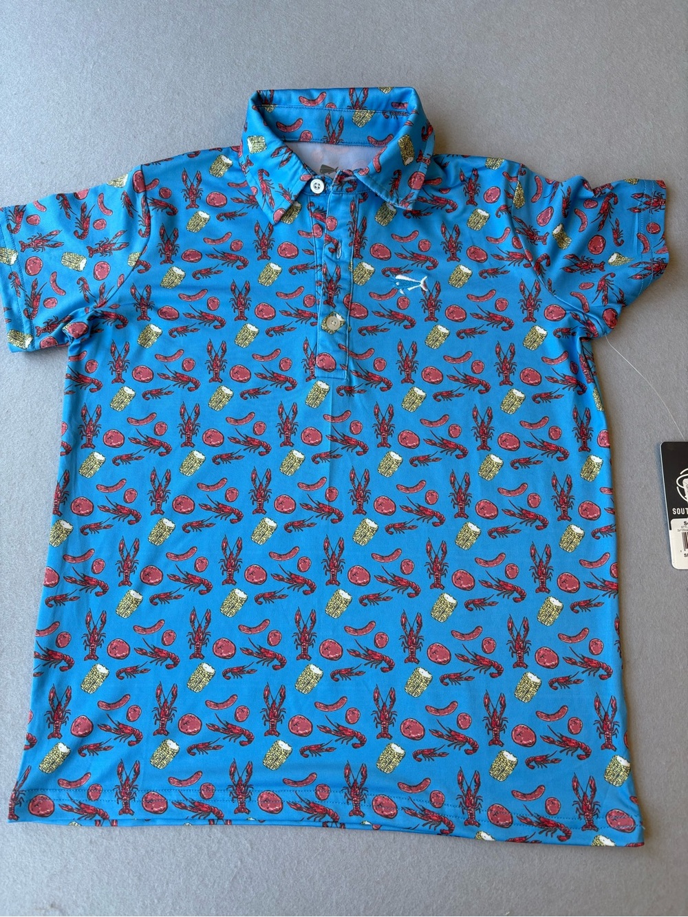 Southern Lure Boys' Short Sleeve Crawfish Boil Conversation Polo Shirt NWT sz YM